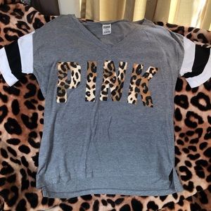 grey victorias secret shirt w/ leopard logo V-neck